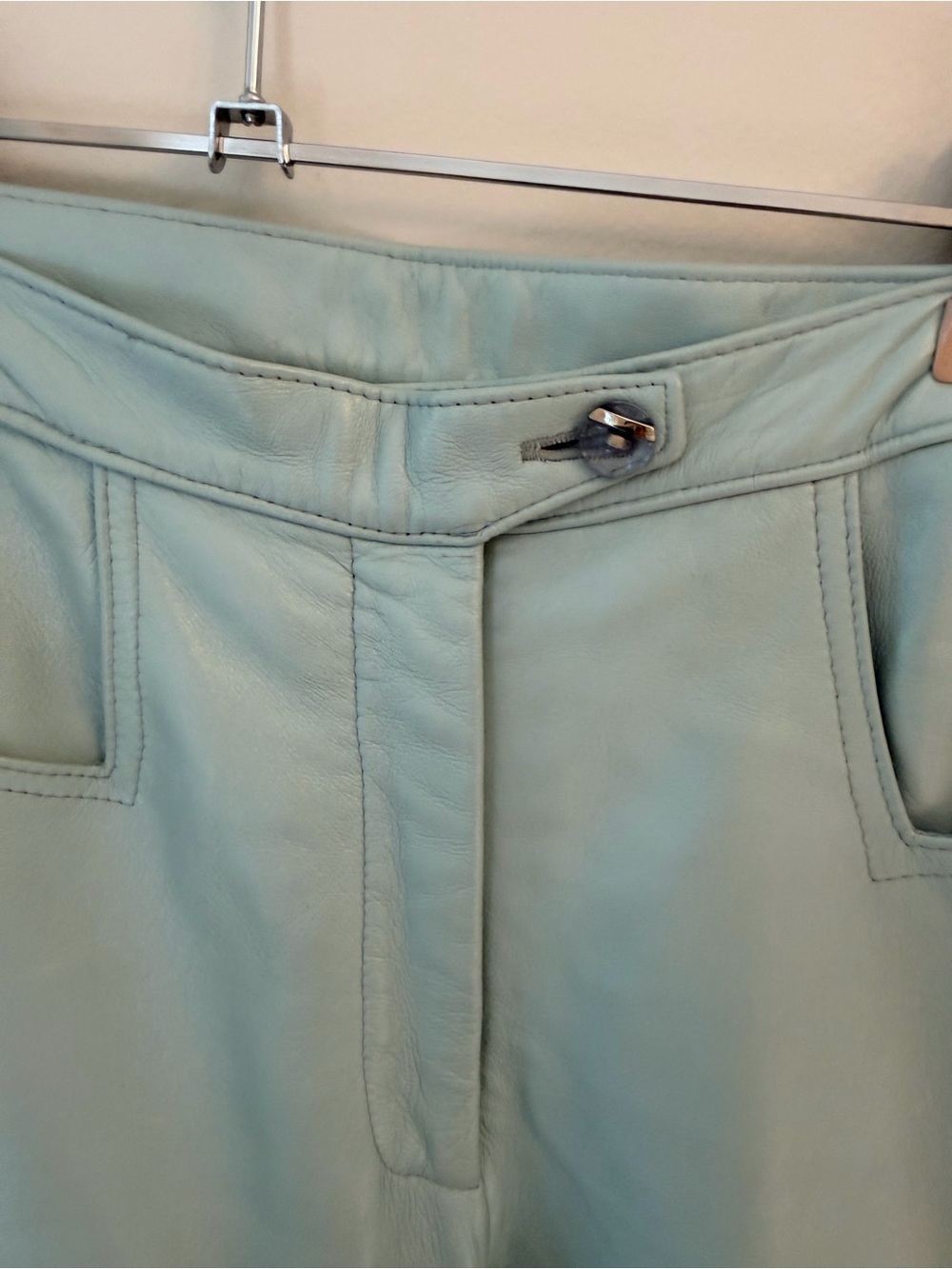Neto high waisted genuine leather pants with Button Detail